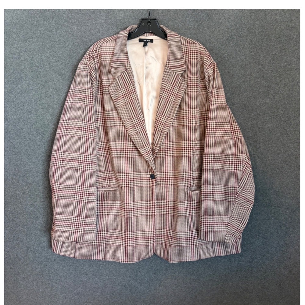 Torrid Blazer Women 4 Plus Multi Color Plaid Single Button Lined Relaxed Fit